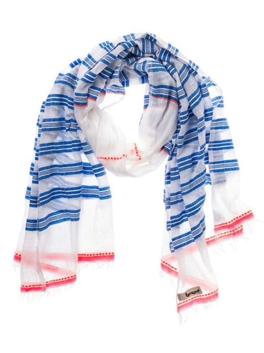 LEMLEM Blue and Pink Striped Cotton Throw Scarf with Fringe - NWT!